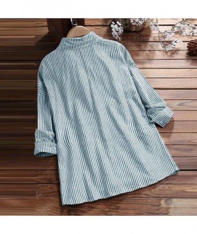 Racing Women Loose Shirt- Short Sleeve Shirt Cotton Linen Plus Size Tunic - Z1-sky Blue - CM18T49GOOS $33.65