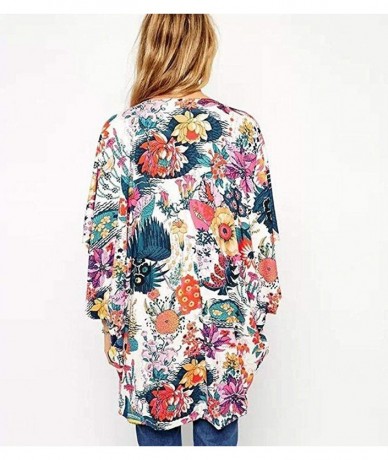 Cover-Ups Women Chiffon Swimsuit Cover Ups Floral Kimono Casual Loose Open Front Cardigan - Multicoloured - C318TNWWNW5 $23.54