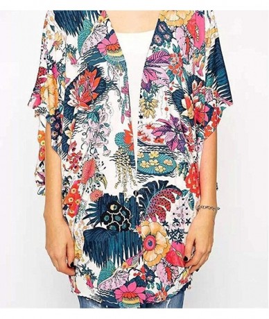 Cover-Ups Women Chiffon Swimsuit Cover Ups Floral Kimono Casual Loose Open Front Cardigan - Multicoloured - C318TNWWNW5 $23.54