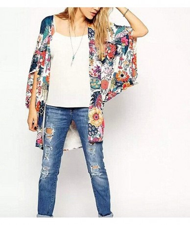 Cover-Ups Women Chiffon Swimsuit Cover Ups Floral Kimono Casual Loose Open Front Cardigan - Multicoloured - C318TNWWNW5 $23.54