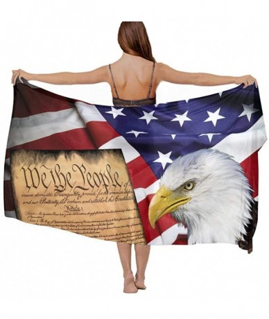 Cover-Ups Women Fashion Shawl Wrap Summer Vacation Beach Towels Swimsuit Cover Up American Flag Patriotic Usa Bald Eagle and ...