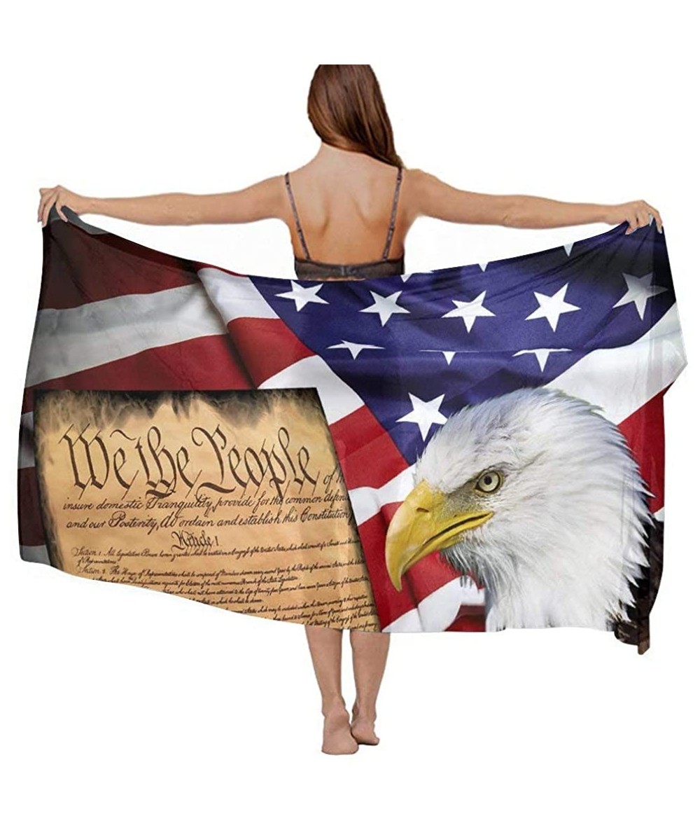 Cover-Ups Women Fashion Shawl Wrap Summer Vacation Beach Towels Swimsuit Cover Up American Flag Patriotic Usa Bald Eagle and ...