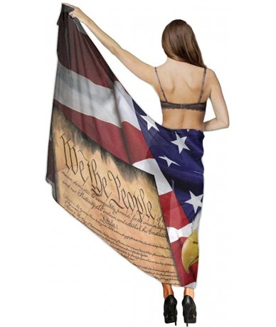 Cover-Ups Women Fashion Shawl Wrap Summer Vacation Beach Towels Swimsuit Cover Up American Flag Patriotic Usa Bald Eagle and ...