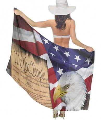 Cover-Ups Women Fashion Shawl Wrap Summer Vacation Beach Towels Swimsuit Cover Up American Flag Patriotic Usa Bald Eagle and ...