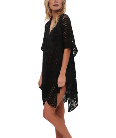 Cover-Ups Women's Bathing Suit Cover Up Bikini Swimwear Tunic Tops Shirts Crochet Dress - Black - CM182T9O02K $33.96