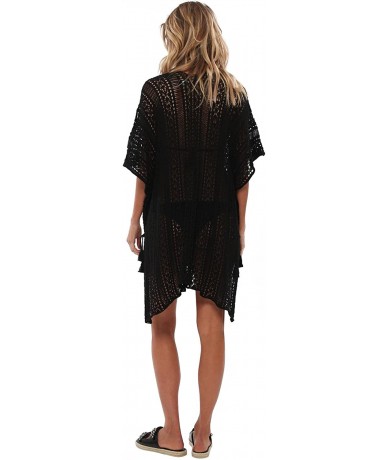 Cover-Ups Women's Bathing Suit Cover Up Bikini Swimwear Tunic Tops Shirts Crochet Dress - Black - CM182T9O02K $33.96