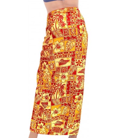 Cover-Ups Women's Summer Beach Wrap Cover Up Maxi Skirt Sarong Wrap Hand Paint - Spooky Red_s13 - CD182G4IK42 $40.87