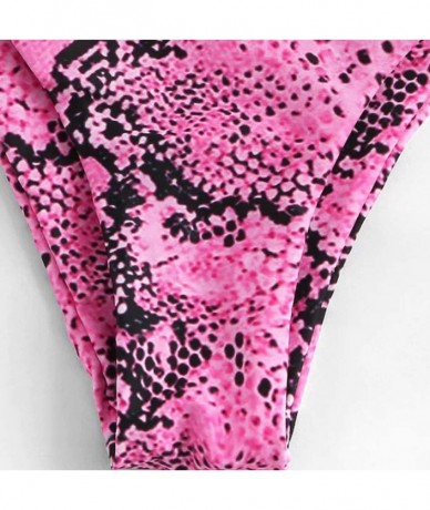 Sets Bikini Swimsuits for Women Strapless Bathing Suits Snakeskin Printed Bandeau Swimwear Set - Pink - C31972I0T9A $38.64