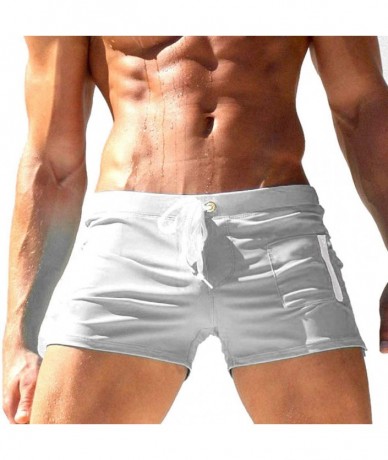 Trunks Mens Swimwear Short Swim Trunks with Zipper Pocket - White 1 - CA184R6ISZK $30.51