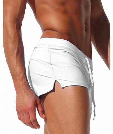 Trunks Mens Swimwear Short Swim Trunks with Zipper Pocket - White 1 - CA184R6ISZK $30.51