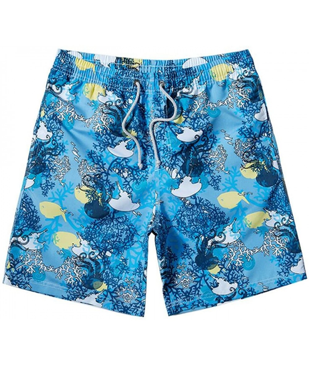 Trunks Frcisa Mens Slim Fit Quick Dry Lightweight Beach Surf Shorts Swim Trunks No Mesh Liner - Blue Fish - CH18D0ZX4GK $27.55