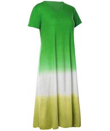 Racing Dress for Womens Summer Short Sleeve Gradient Color Tie Dyeing V-Neck Long Dress - B Green - C618UZG4YIM $31.86