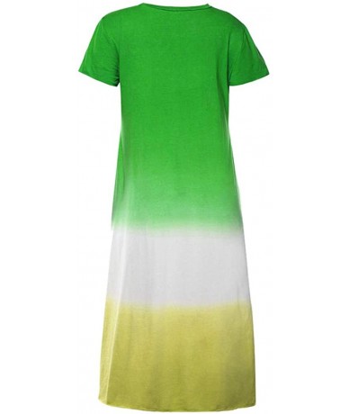 Racing Dress for Womens Summer Short Sleeve Gradient Color Tie Dyeing V-Neck Long Dress - B Green - C618UZG4YIM $31.86