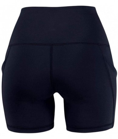 Sets Lady Solid Pocket High-Waist Hip Stretch Underpants Running Fitness Yoga Shorts - Navy - CG199CS0IAN $42.55