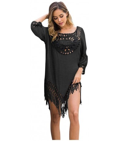 One-Pieces Women Sexy Loose Hollow Out Tassels Swimwear Beachwear Bathing Suit Cover Up - Black - C9194RD3AKW $24.09