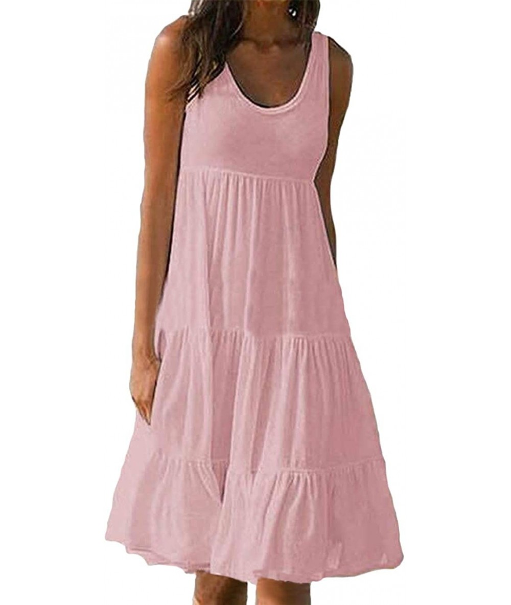 Cover-Ups Women's Summer Sleeveless Dress Casual Swing Simple T-Shirt Loose Tank Dress - Pink - CD198OM3NH2 $31.35