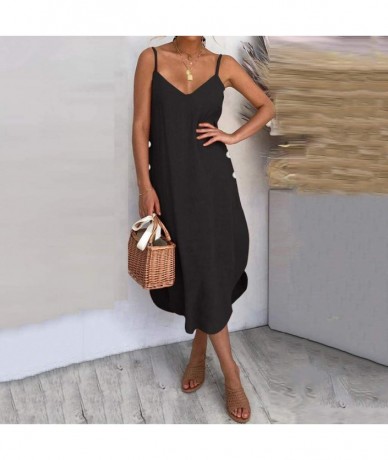 Sets Women Sexy Low Cut Irregular Loose Leisure Dress Elegant Party Prom Dresses - Black - CW199OZ74UE $45.17