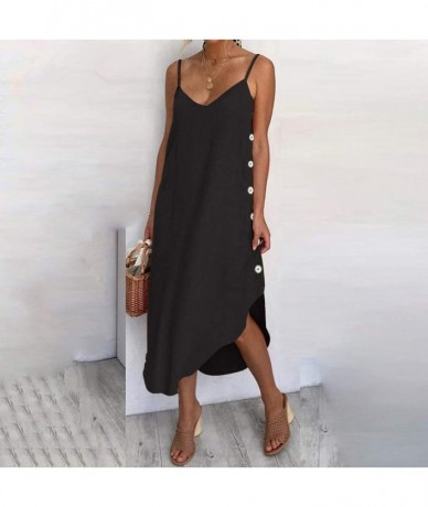 Sets Women Sexy Low Cut Irregular Loose Leisure Dress Elegant Party Prom Dresses - Black - CW199OZ74UE $45.17