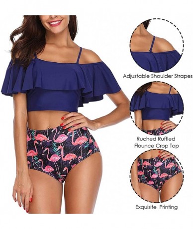 Sets Bikini Swimsuit for Women High Waisted Swimsuits Tummy Control Two Piece Tankini Ruffled Top with Swim Bottom Bathing Su...