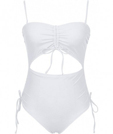 One-Pieces Women's Sexy Bandeau Ruched Cut Out Tummy Control One Piece Swimsuit - White - CY1943NUTC2 $35.15