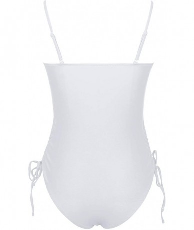 One-Pieces Women's Sexy Bandeau Ruched Cut Out Tummy Control One Piece Swimsuit - White - CY1943NUTC2 $35.15