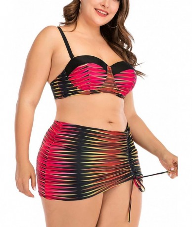 One-Pieces Women's Plus Size Chic Two Pieces/One Piece Swimsuit Cute Modest Bathing Suit - Red Black Stripes - CD190RIN7KN $4...