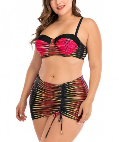 One-Pieces Women's Plus Size Chic Two Pieces/One Piece Swimsuit Cute Modest Bathing Suit - Red Black Stripes - CD190RIN7KN $4...