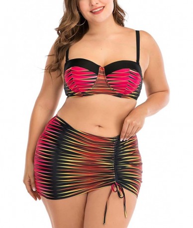 One-Pieces Women's Plus Size Chic Two Pieces/One Piece Swimsuit Cute Modest Bathing Suit - Red Black Stripes - CD190RIN7KN $4...