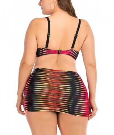 One-Pieces Women's Plus Size Chic Two Pieces/One Piece Swimsuit Cute Modest Bathing Suit - Red Black Stripes - CD190RIN7KN $4...