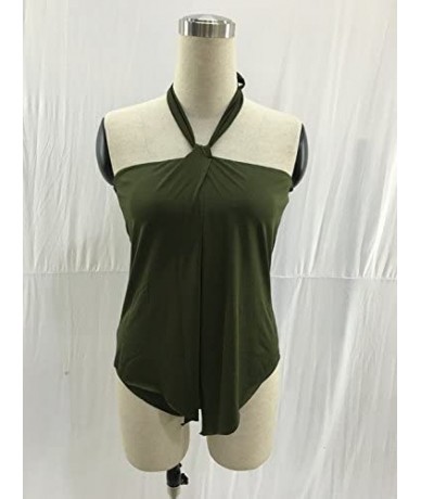 Racing Womens Halter Neck Wrap Split Front Tankini One Piece Swimsuit Monokini - Armygreen - C4183M0RLW5 $24.20