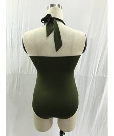 Racing Womens Halter Neck Wrap Split Front Tankini One Piece Swimsuit Monokini - Armygreen - C4183M0RLW5 $24.20