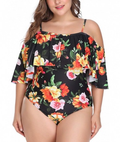 One-Pieces Plus Size One Piece Swimsuits for Women Tummy Control Ruffle Swimwear - Orange - CT18H54W4Q6 $46.51