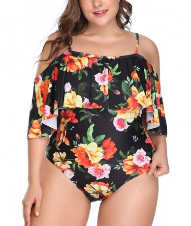 One-Pieces Plus Size One Piece Swimsuits for Women Tummy Control Ruffle Swimwear - Orange - CT18H54W4Q6 $46.51