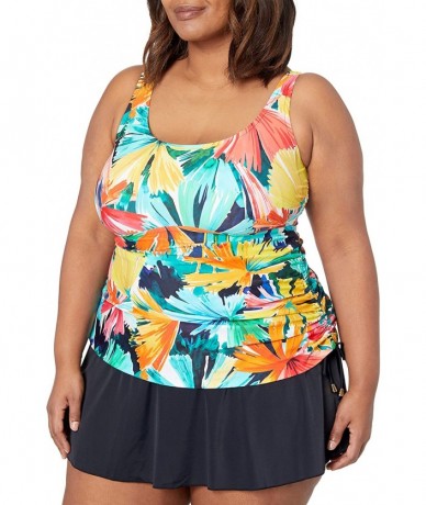 One-Pieces Women's Shirred Skirted Swim Dress One Piece Swimsuit - Multi//Cocktail Hour - CG18Y492NME $43.51