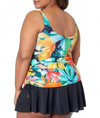 One-Pieces Women's Shirred Skirted Swim Dress One Piece Swimsuit - Multi//Cocktail Hour - CG18Y492NME $43.51