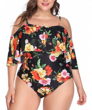 One-Pieces Plus Size One Piece Swimsuits for Women Tummy Control Ruffle Swimwear - Orange - CT18H54W4Q6 $46.51