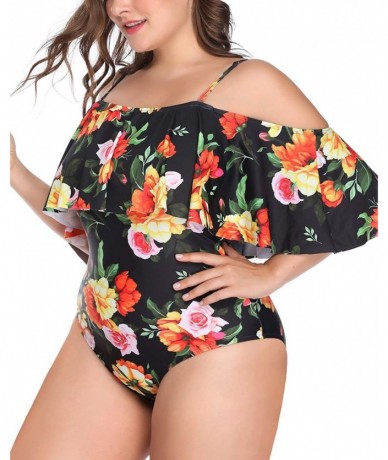 One-Pieces Plus Size One Piece Swimsuits for Women Tummy Control Ruffle Swimwear - Orange - CT18H54W4Q6 $46.51