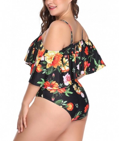 One-Pieces Plus Size One Piece Swimsuits for Women Tummy Control Ruffle Swimwear - Orange - CT18H54W4Q6 $46.51