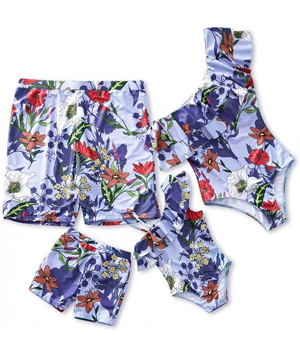 One-Pieces Family Matching Swimwear One Piece Leaf Printed One Shoulder Monokini Ruffle Bathing Suit - C318SSYOM5S $34.88