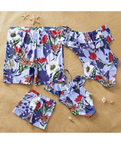 One-Pieces Family Matching Swimwear One Piece Leaf Printed One Shoulder Monokini Ruffle Bathing Suit - C318SSYOM5S $34.88