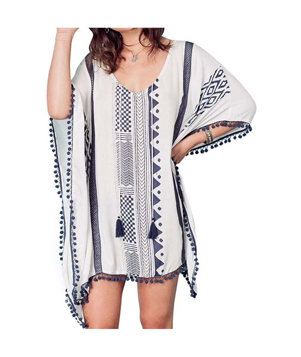 Cover-Ups Women's Floral Flowy Kimono Cover Up Cardigan Long Rayon Beach Dress - White-1 - CQ18Q8A8RXU $26.90