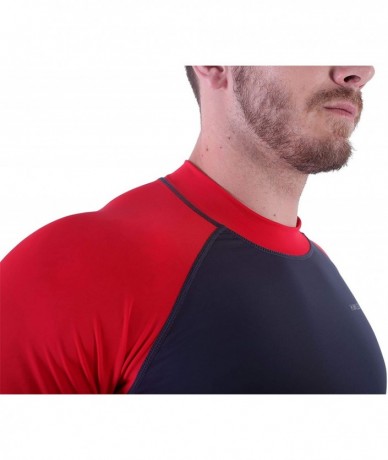 Rash Guards Mens Short Sleeve Rash Guard Swim Shirt Quick Dry Athletic Surfing Tops UPF 50+ - Asphalt/Fuchsin - C518EXWHKAD $...