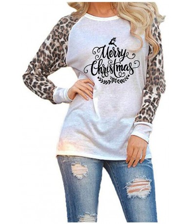 Tops Festival Christmas Womens Reindeer Blouses T-Shirt Xmas Long Sleeve Tops - C-white - C7192K7WY6D $22.77