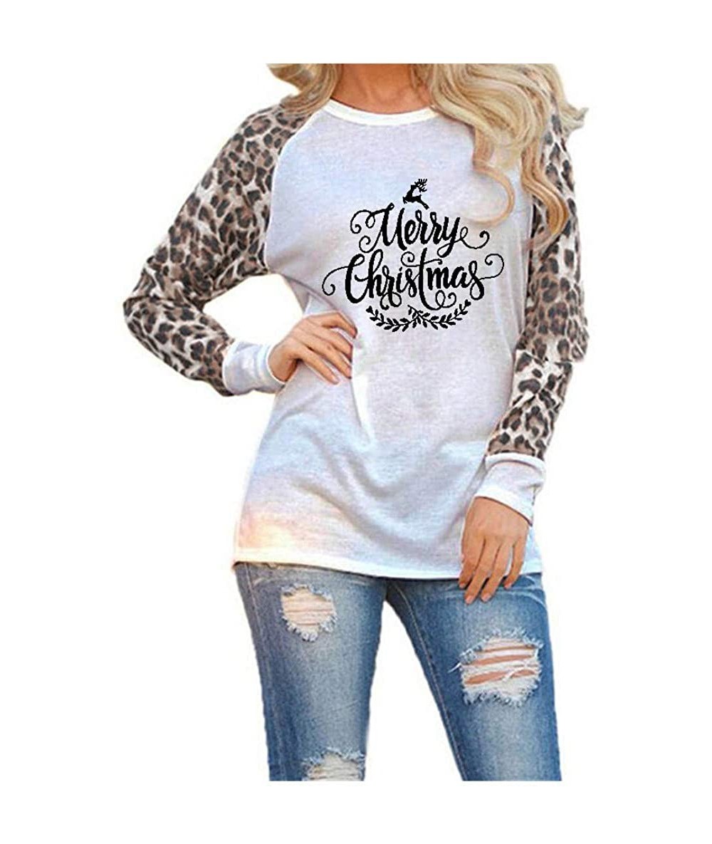 Tops Festival Christmas Womens Reindeer Blouses T-Shirt Xmas Long Sleeve Tops - C-white - C7192K7WY6D $22.77