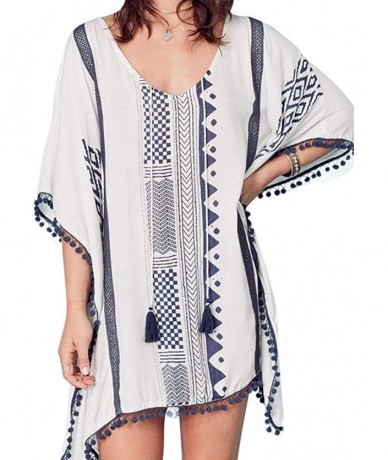 Cover-Ups Women's Floral Flowy Kimono Cover Up Cardigan Long Rayon Beach Dress - White-1 - CQ18Q8A8RXU $26.90