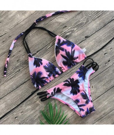 Sets Women Floral Print Bikini Set Swimming Two Piece Swimsuits Swimwear Beach Suit - Red - CW18UENEQ23 $28.27