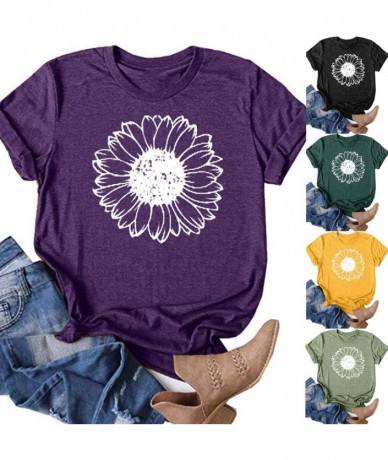 Cover-Ups T Shirts for Women Plus Size-Womens Sunflower T Shirt Summer Letter Print Short Sleeve Loose Tops Inspirational Gra...