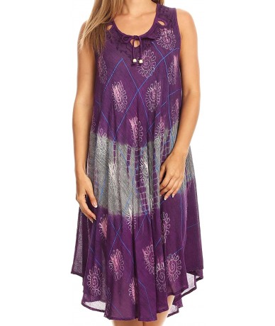 Cover-Ups Valentina Sleeveless Stonewashed Dress/Cover Up with Embroidery - Purple - CC183K6USKH $30.66