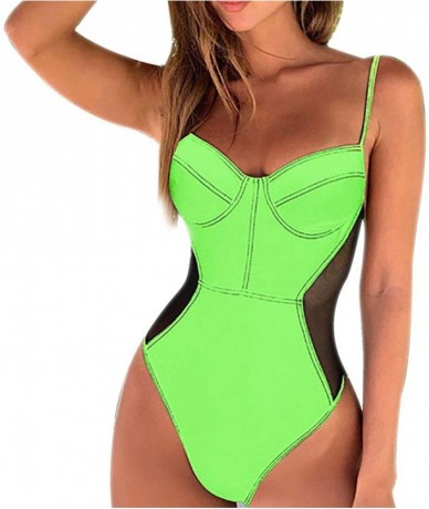 One-Pieces Women One Piece Bikini Set Swimwear Push-Up Padded Bra Suspender Swimsuit Beachwear - Green - C118S2SWGY4 $25.90