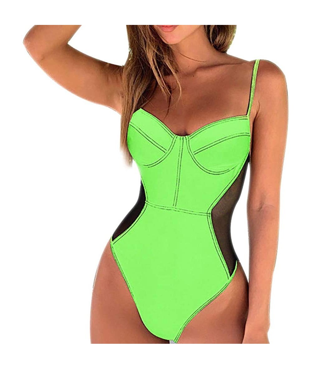 One-Pieces Women One Piece Bikini Set Swimwear Push-Up Padded Bra Suspender Swimsuit Beachwear - Green - C118S2SWGY4 $25.90